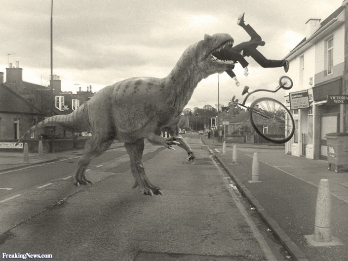 Dinosaurs and bikes don't mix